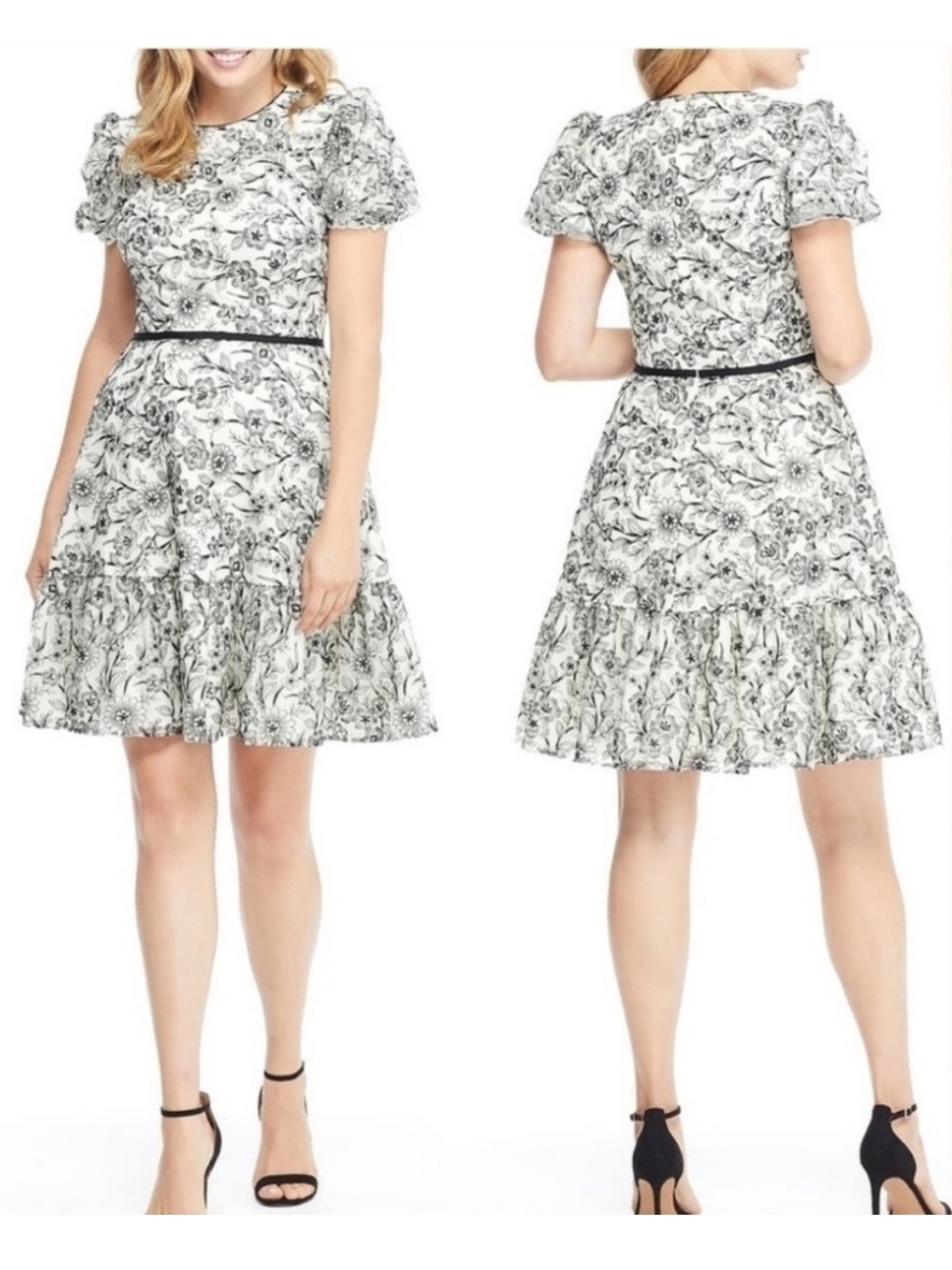 Gal Meets Glam Collection Raffia Embroidered Puff Sleeve Mini Dress‎ Size 4
